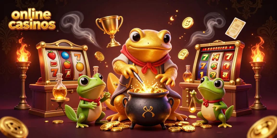 Experience thrilling online casinos with a golden salamander alchemist and vibrant casino elements.