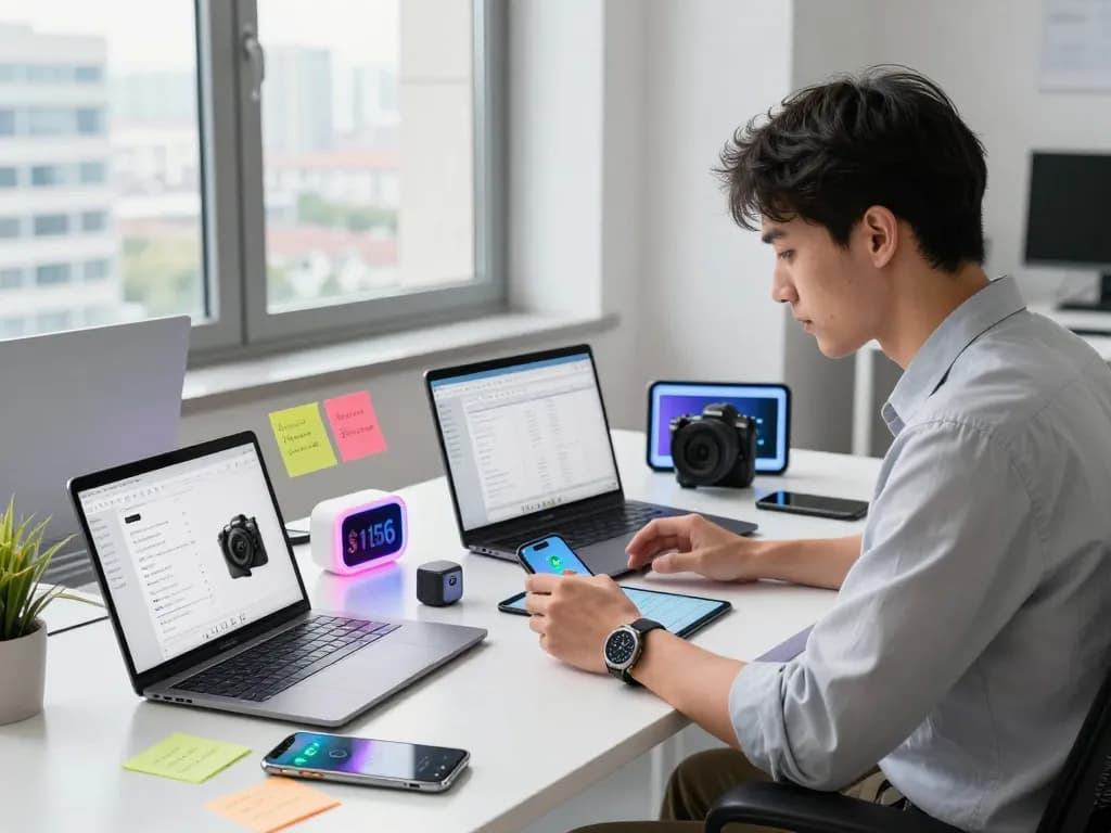 Discover cool tech gadgets under $156 in a modern workspace with devices showcased.