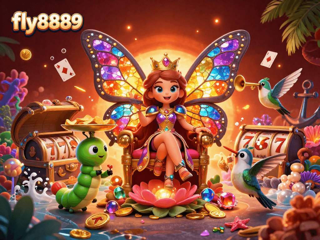 Experience thrilling gameplay at fly8889 with vibrant characters, casino elements, and dazzling visuals.