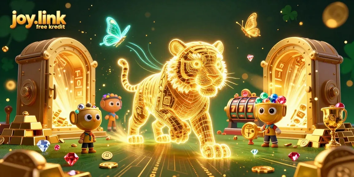 Experience the thrill of joy.link free kredit as a golden tiger roams a vibrant digital casino scene.