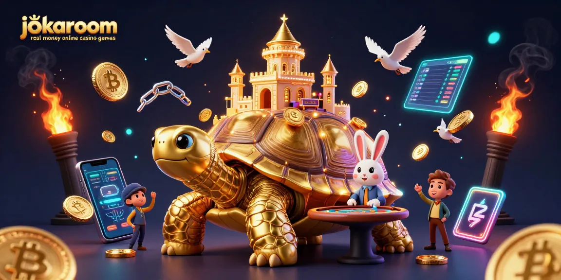 Experience jokaroom real money online casino games with a vibrant 3D casino illustration of captivating characters.