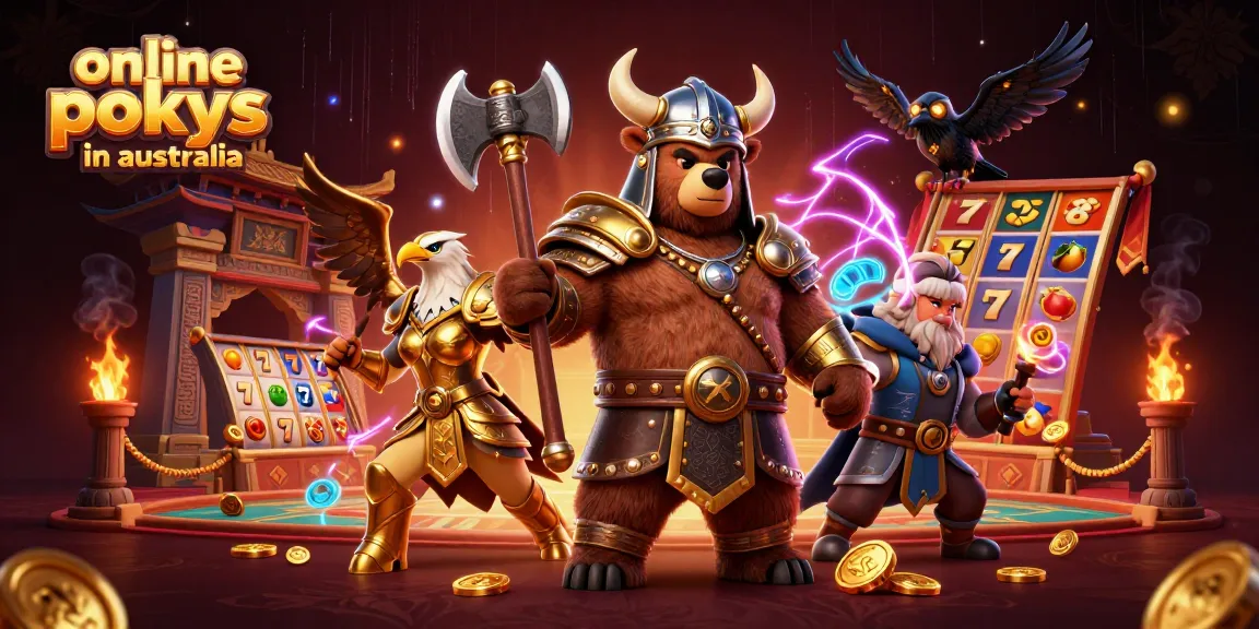 Spin on the thrilling online pokies in Australia with animated symbols of jackpots and characters.