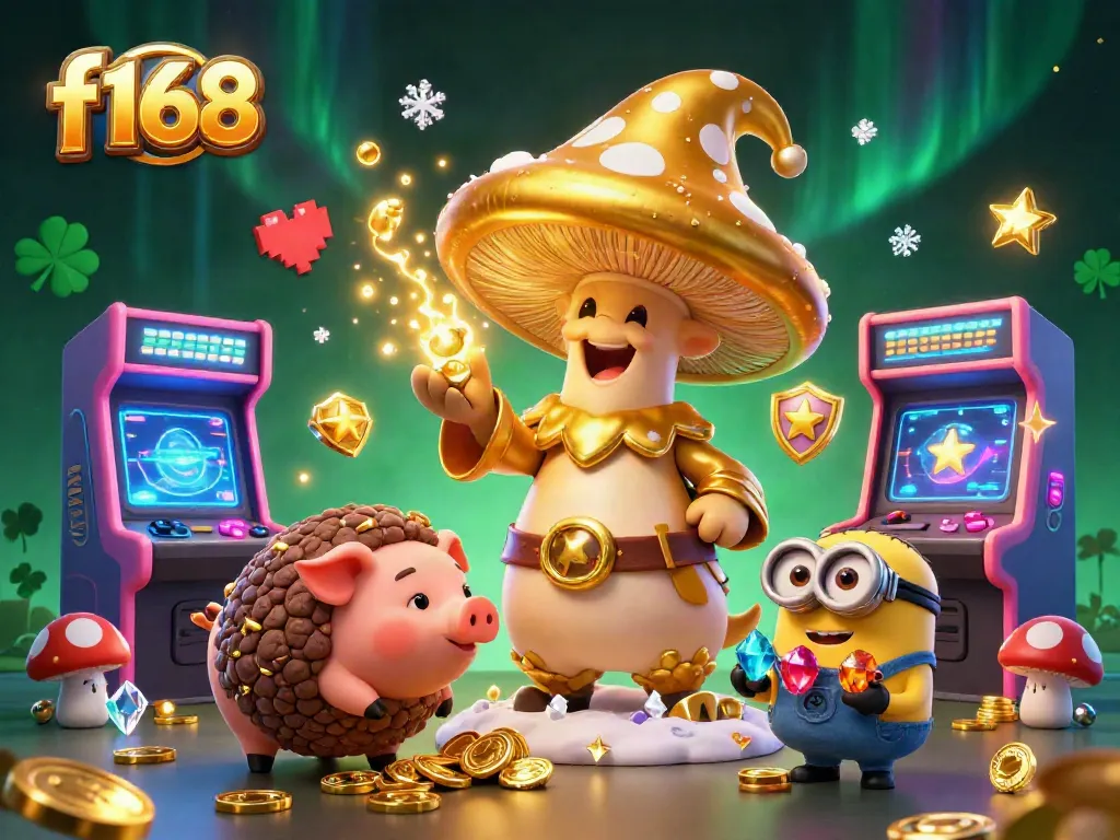 Engage in exciting gameplay with f168's golden wizard and treasures in a vibrant casino setting.