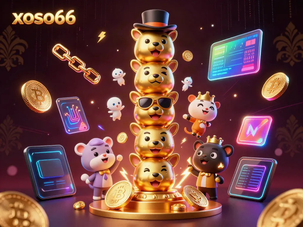 Engage with vibrant gaming at xoso66 featuring a golden totem pole surrounded by crypto elements.