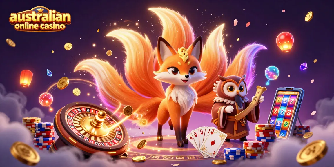 Witness the vibrant spirit of australian online casino with glowing fox and spinning roulette.