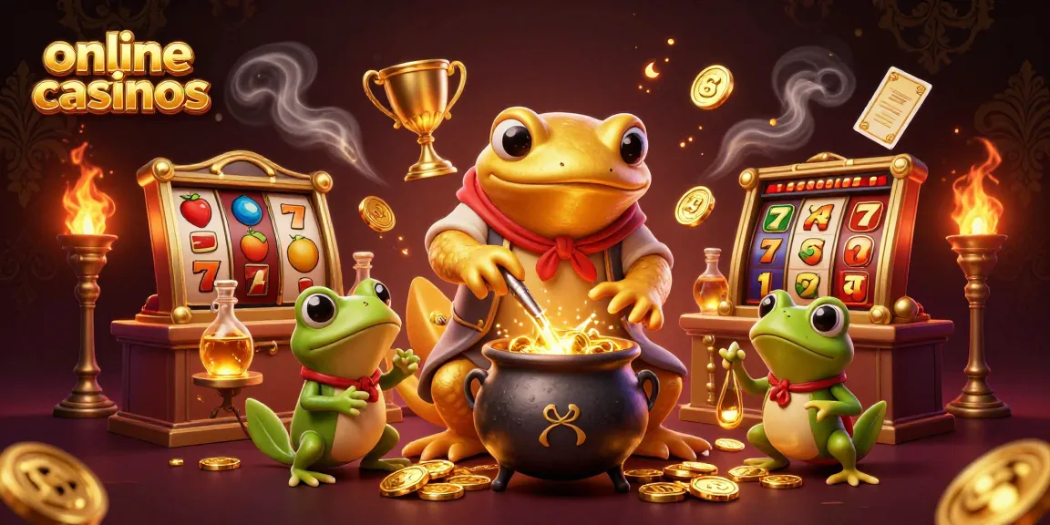 Experience thrilling online casinos with a golden salamander alchemist and vibrant casino elements.