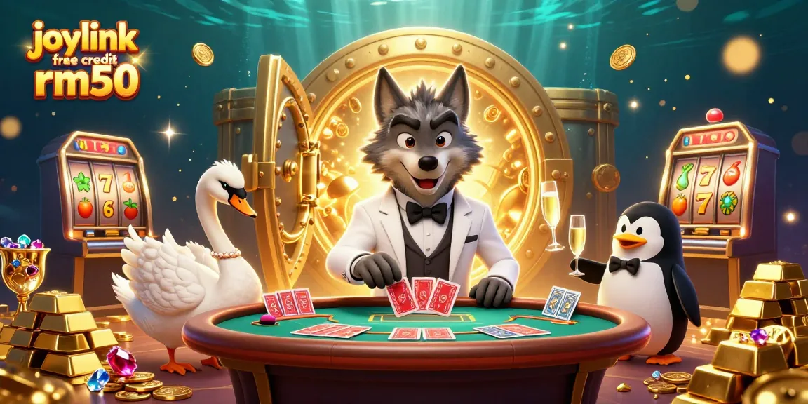 Enjoy the winning thrill with joylink free credit rm50 at a lively casino showdown featuring characters and treasures.
